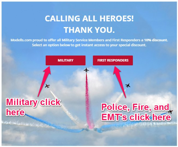 página de héroe de descuento militar modells