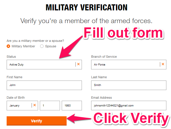 formulario de verificación militar de home depot