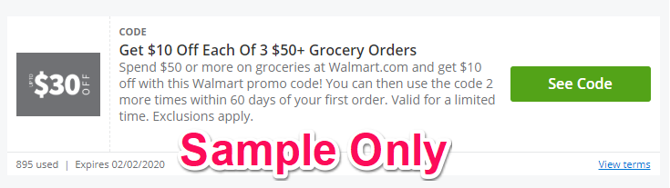 ejemplo de código de descuento de walmart