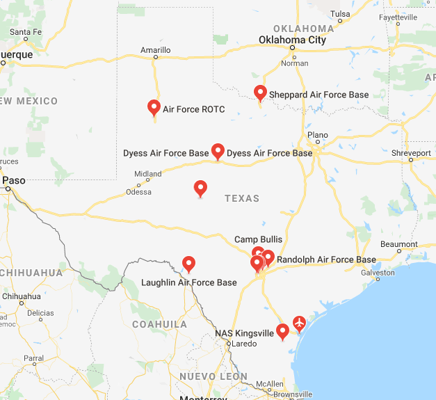 Bases de la Fuerza Aérea en Texas