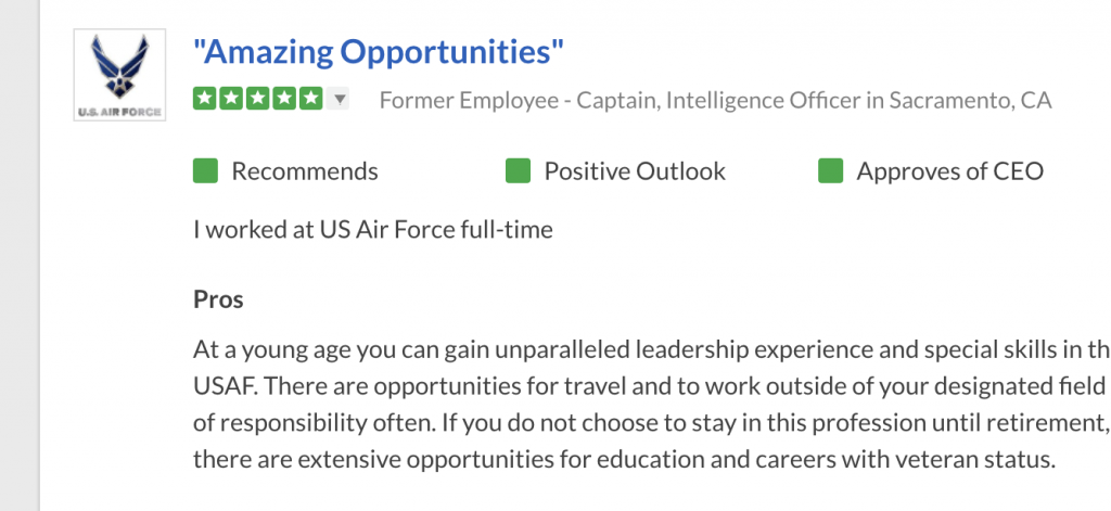 revisión de oficial de inteligencia de la fuerza aérea 1