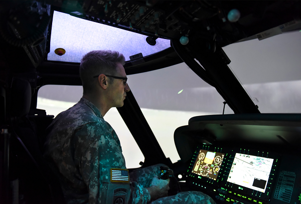 Entrenamiento de simulador de piloto del ejército