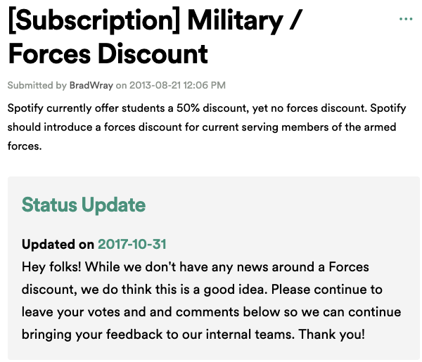 Foro de descuento militar de Spotify