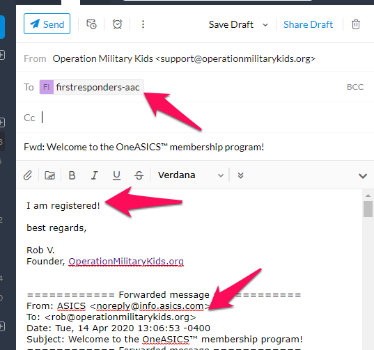 correo electrónico de descuento militar asics
