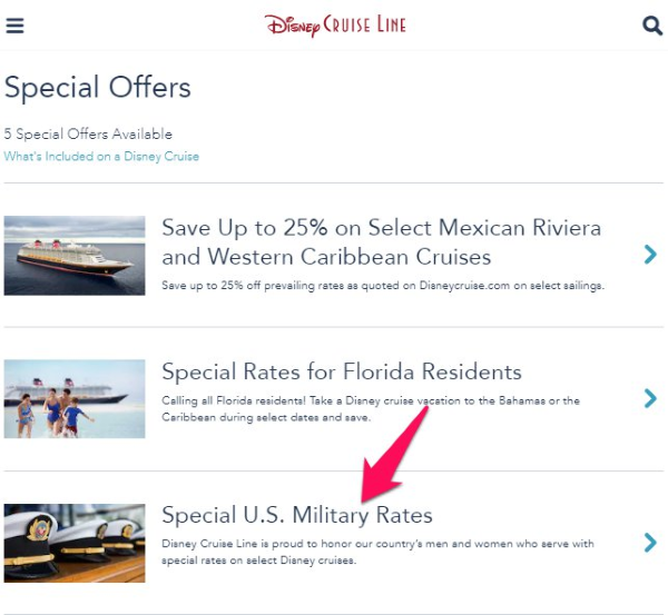 Tarifas militares especiales de Disney Cruise