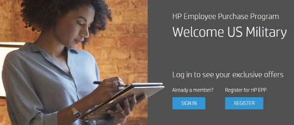página principal del programa de compras para empleados de hp
