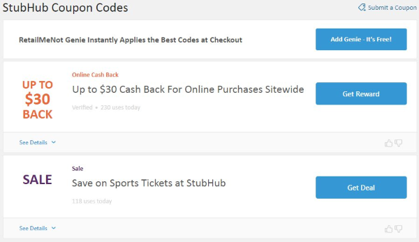 códigos promocionales y de cupones de retailmenot stubhub
