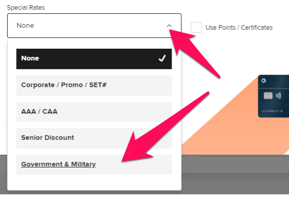 tarifa del gobierno militar de marriott