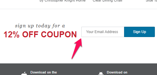 oferta de cupón de exceso de existencias en la parte inferior de la página